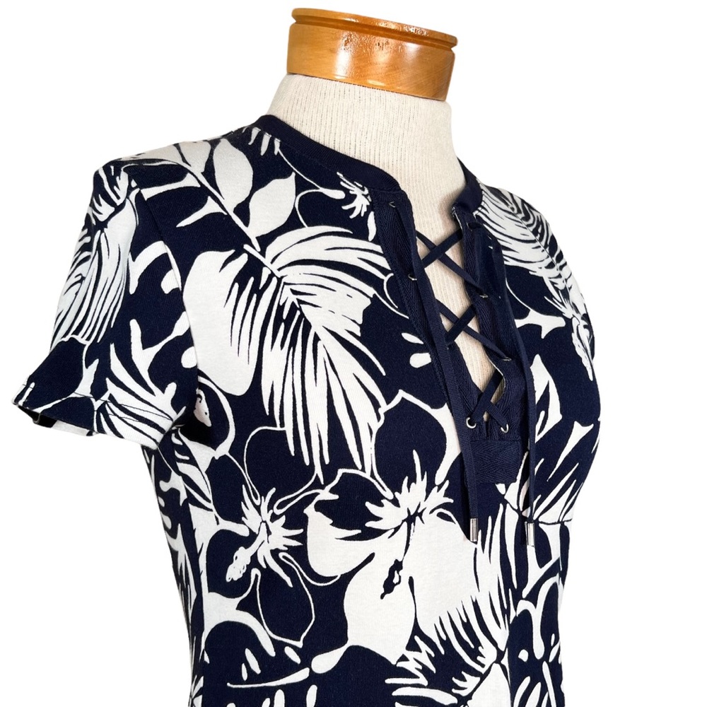 Chaps Navy & White Tropical Print Cotton T-Shirt Dress Size M, fits Smal… - Picture 12 of 12